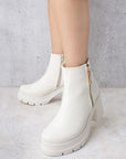 Botin Beige Mujer Casual Cierres Laterales Tacon Grueso Moda 4760093