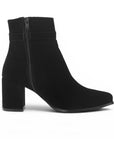 vista superior en botas negras de gamuza para dama con tacón 7cm