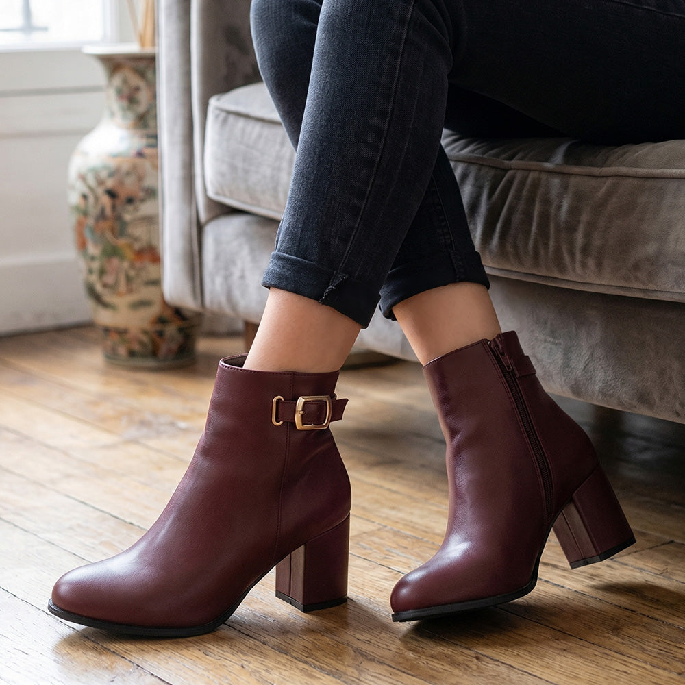 botas vino puntales con tacón grueso tamaño medio de 7cm 