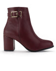 vista lateral en botas vino puntales de dama con tacón medio de 7cm 