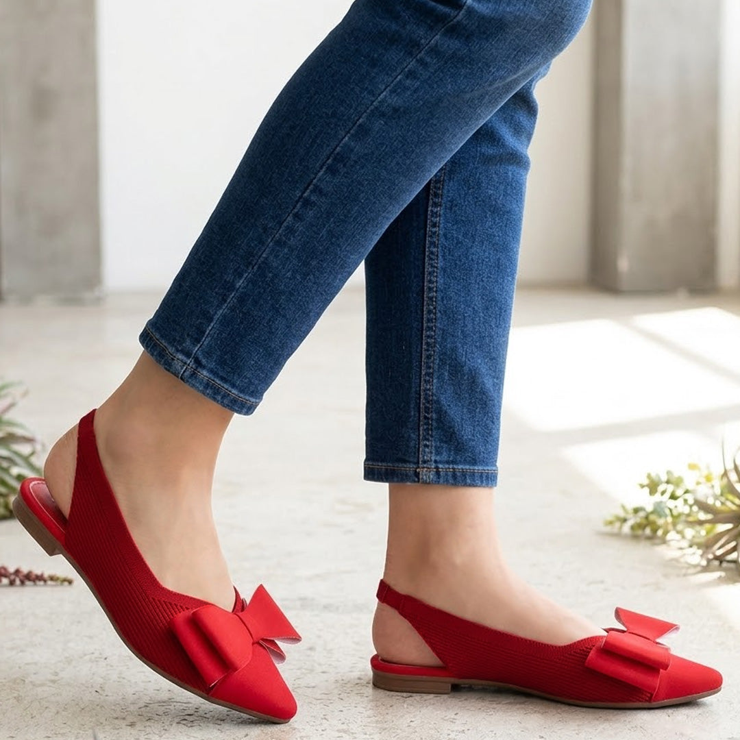 flats rojos modernos con moño de piso para mujer