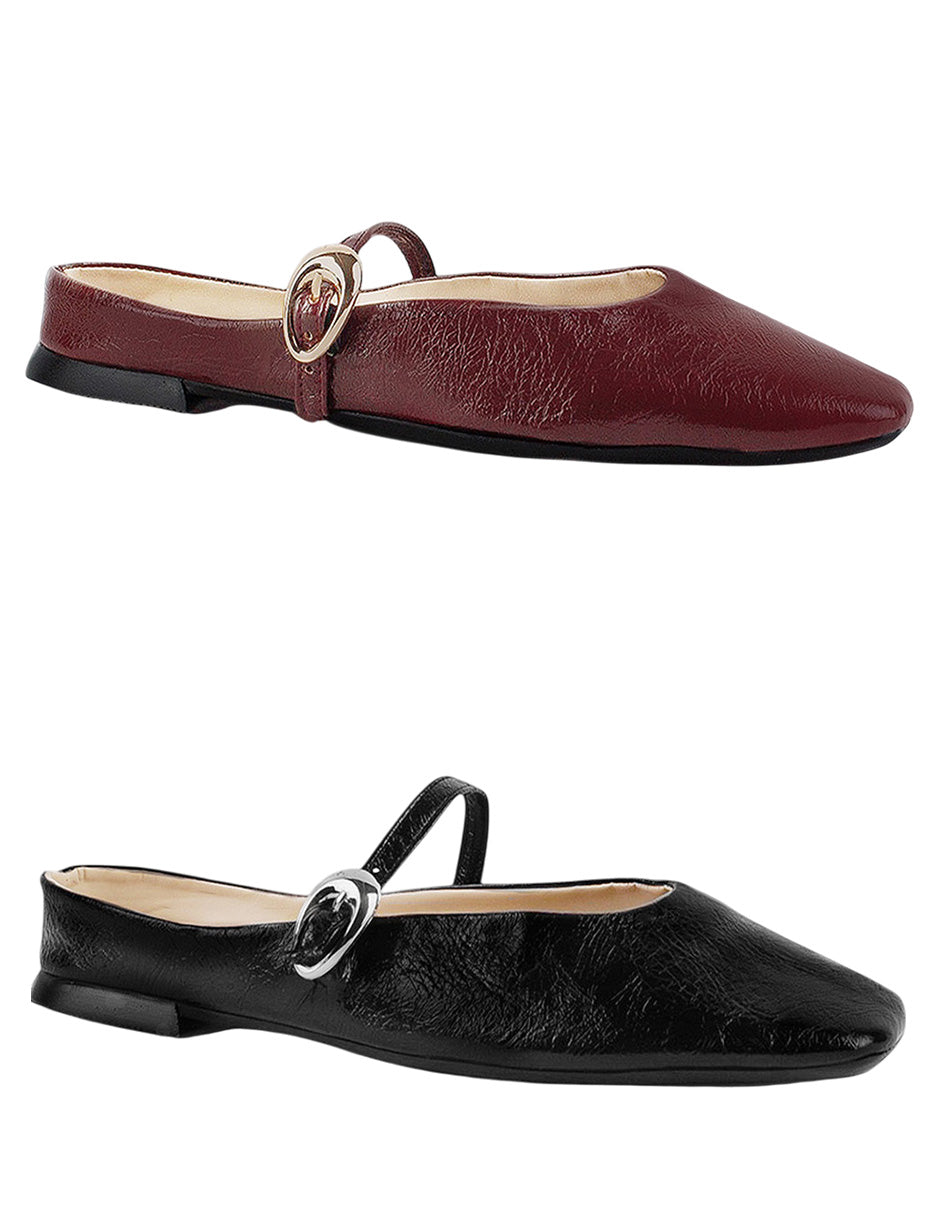 Duo de balerinas tipo mules negras y vino con pulsera decorativa | Mod.340D3051-3052
