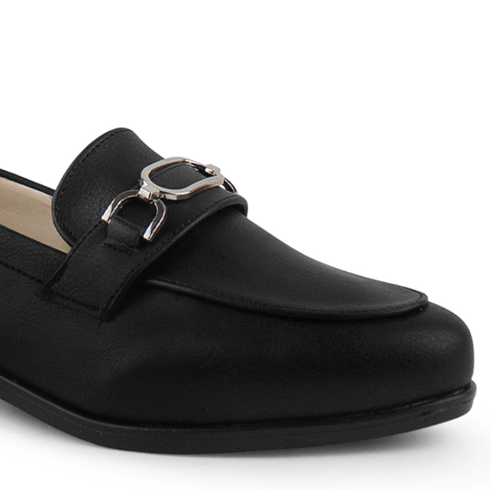 Zapatos Negro Mujer Mocasin Elegante Comodo Herraje Metalico 3510198