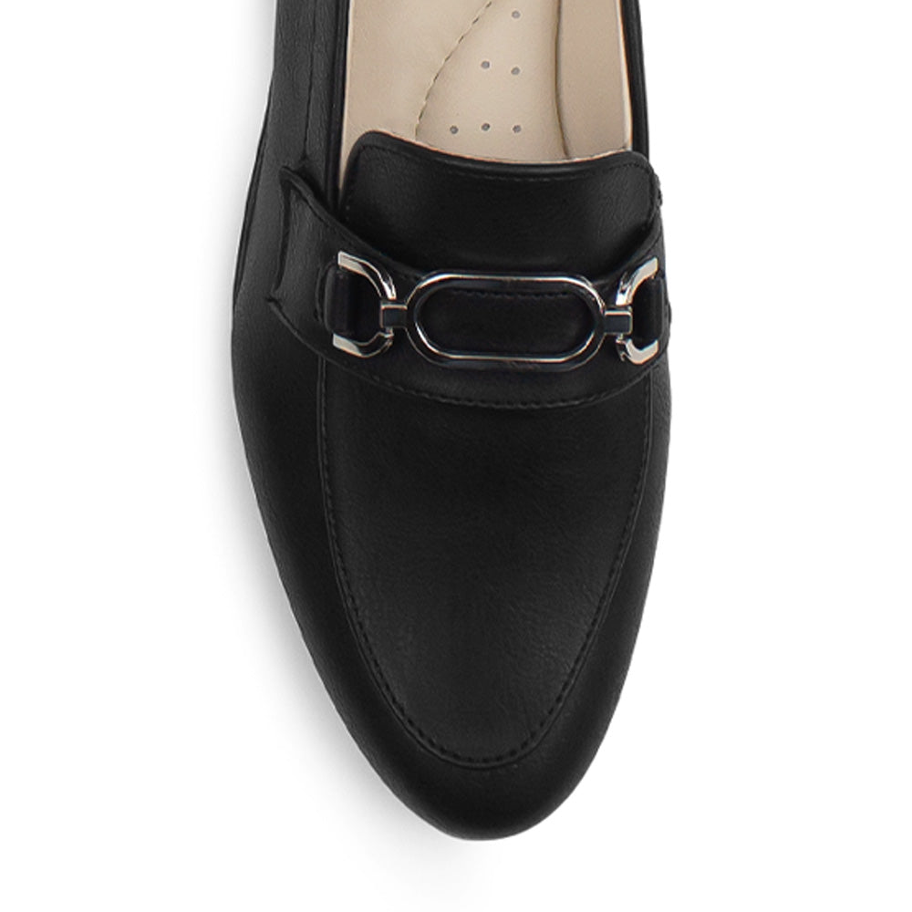 Zapatos Negro Mujer Mocasin Elegante Comodo Herraje Metalico 3510198