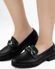 Zapatos Negro Mujer Mocasin Elegante Comodo Herraje Metalico 3510198