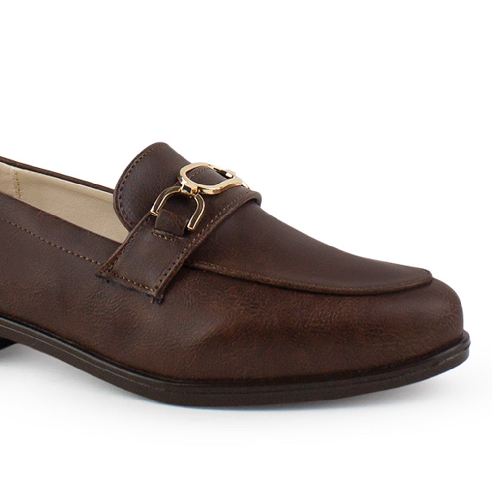 Zapatos Cafe Mujer Mocasin Elegante Comodo Herraje Metalico 3510199