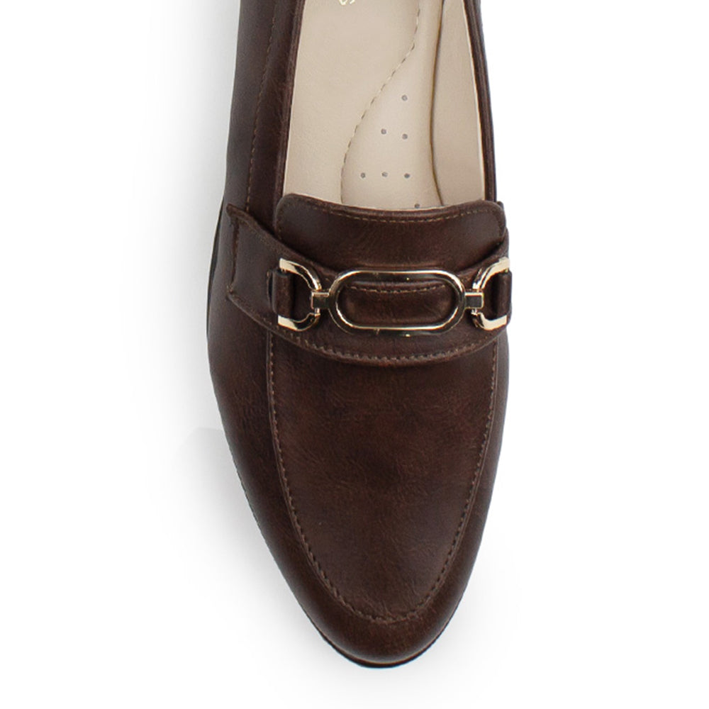 Zapatos Cafe Mujer Mocasin Elegante Comodo Herraje Metalico 3510199