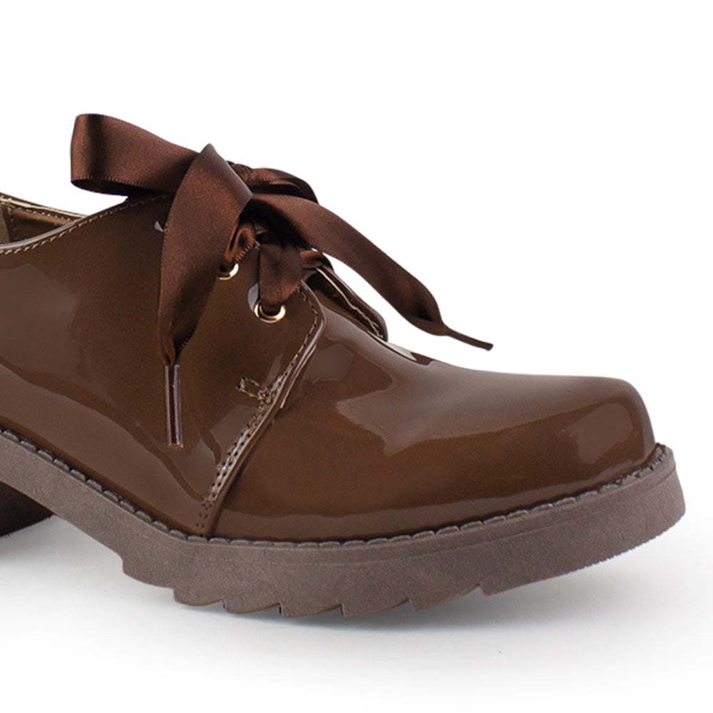 Mocasin Cafe Tacon Bajo Con Lazo Decorativo Moda Casual 4290077