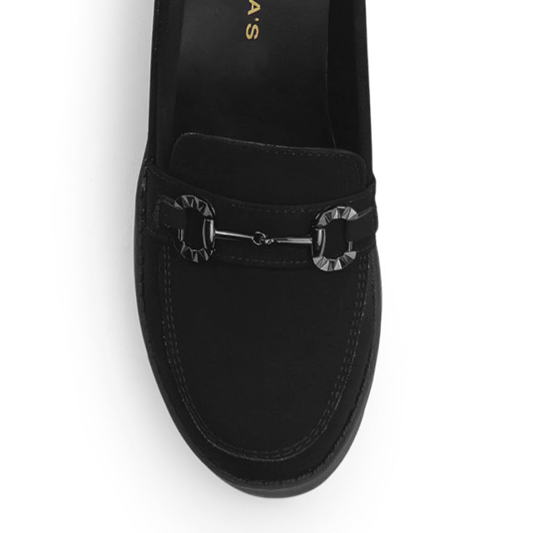 Mocasin Negro Mujer Detalle Metalico Decorativo Tacon Moda 4290079