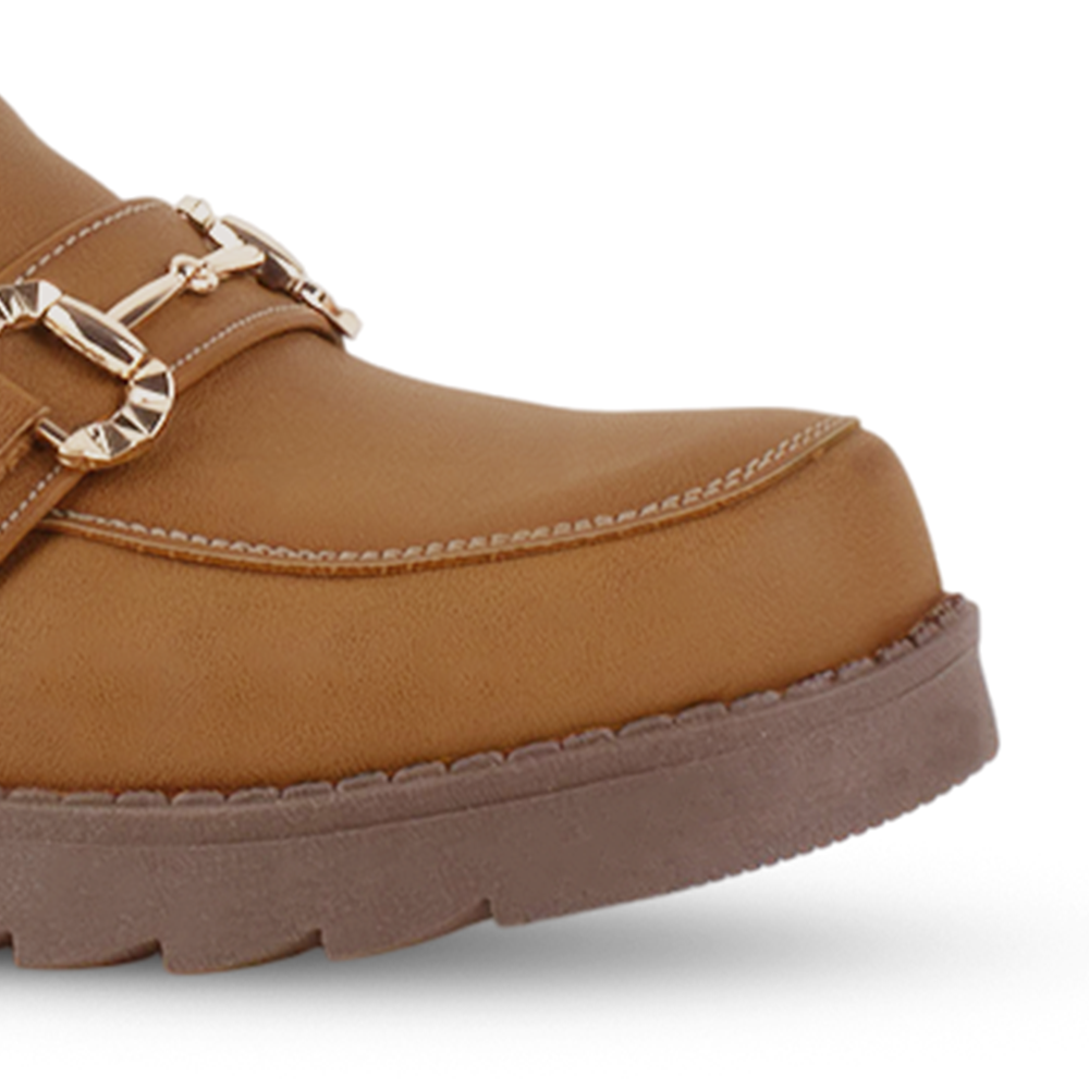 Mocasin Cafe Dama Herraje Moda Casual Zapato Para Mujer Tacon 4290080