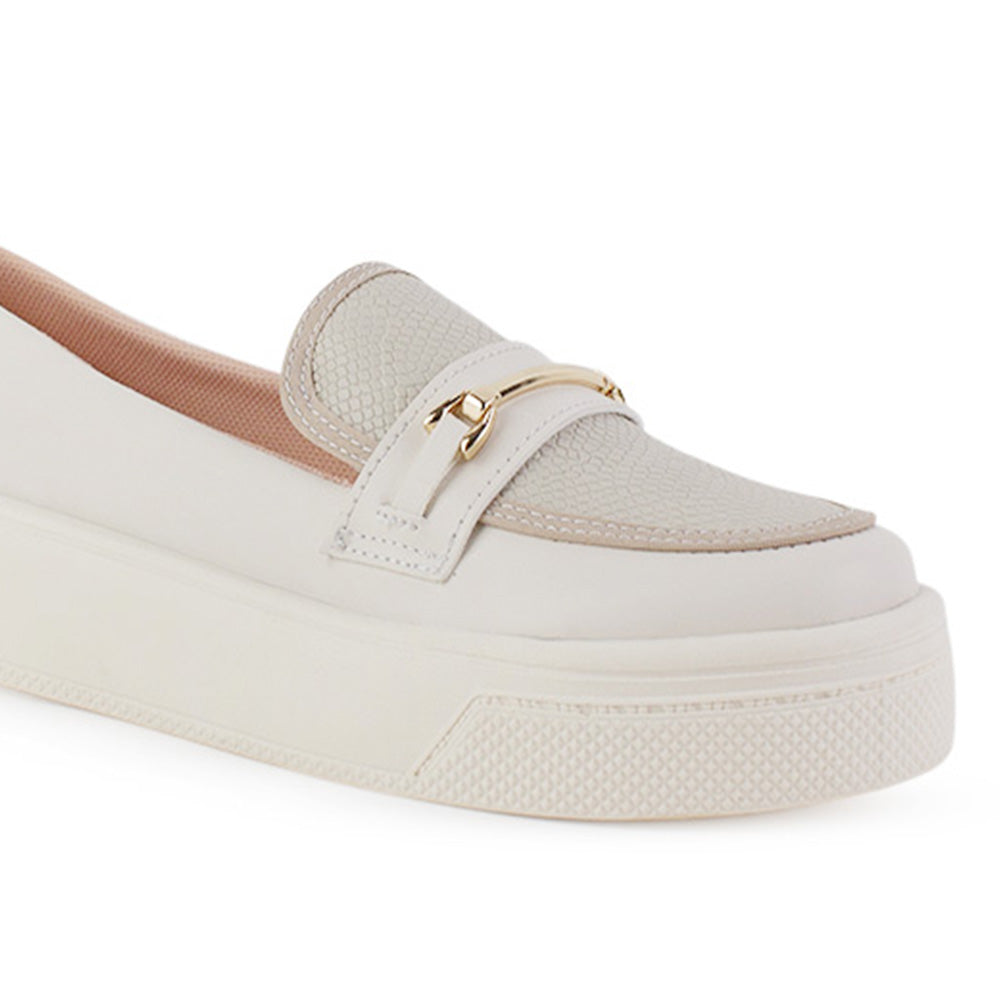 Mocasin Beige Mujer Casual Plataforma Herraje Moda Zapato Dama 4820052