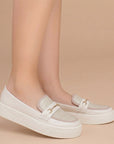 Mocasin Beige Mujer Casual Plataforma Herraje Moda Zapato Dama 4820052