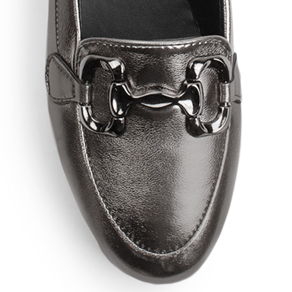 Mocasin Gris Casual Herraje Moda Mujer Plano Zapato Dama Formal 3402866