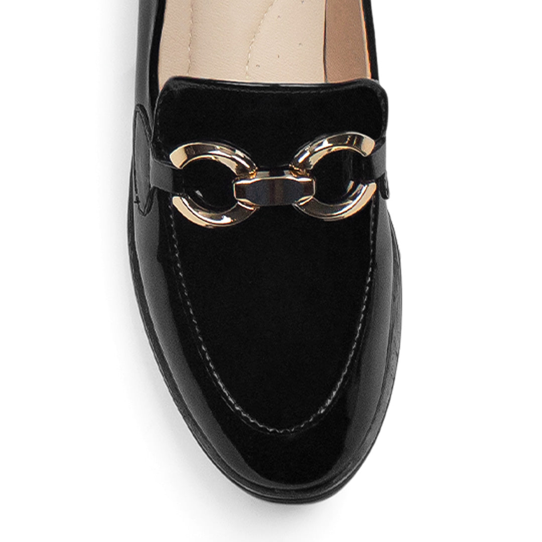 Mocasin Negro Dama Zapato Vestir Moderno Herraje Decorativo Piso 4910030