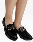 Mocasin Negro Dama Zapato Vestir Moderno Herraje Decorativo Piso 4910030