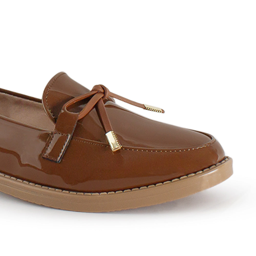 Mocasin Cafe Dama Puntal Elegante Moño Zapato Para Mujer 4030126