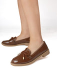 Mocasin Cafe Dama Puntal Elegante Moño Zapato Para Mujer 4030126
