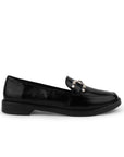 Zapato Tipo Mocasin Negro Adorno Metalico Punta Redondeada Dama 4030129