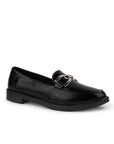 Zapato Tipo Mocasin Negro Adorno Metalico Punta Redondeada Dama 4030129
