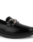 Zapato Tipo Mocasin Negro Adorno Metalico Punta Redondeada Dama 4030129