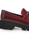Mocasines Vino Mujer Herraje Casual Cómodo Suela Chunky 4760095