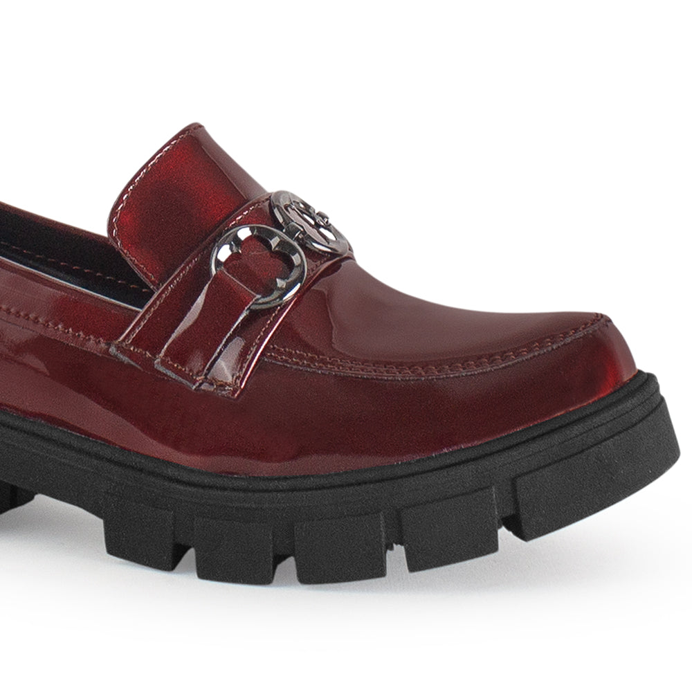 Mocasines Vino Mujer Herraje Casual Cómodo Suela Chunky 4760095