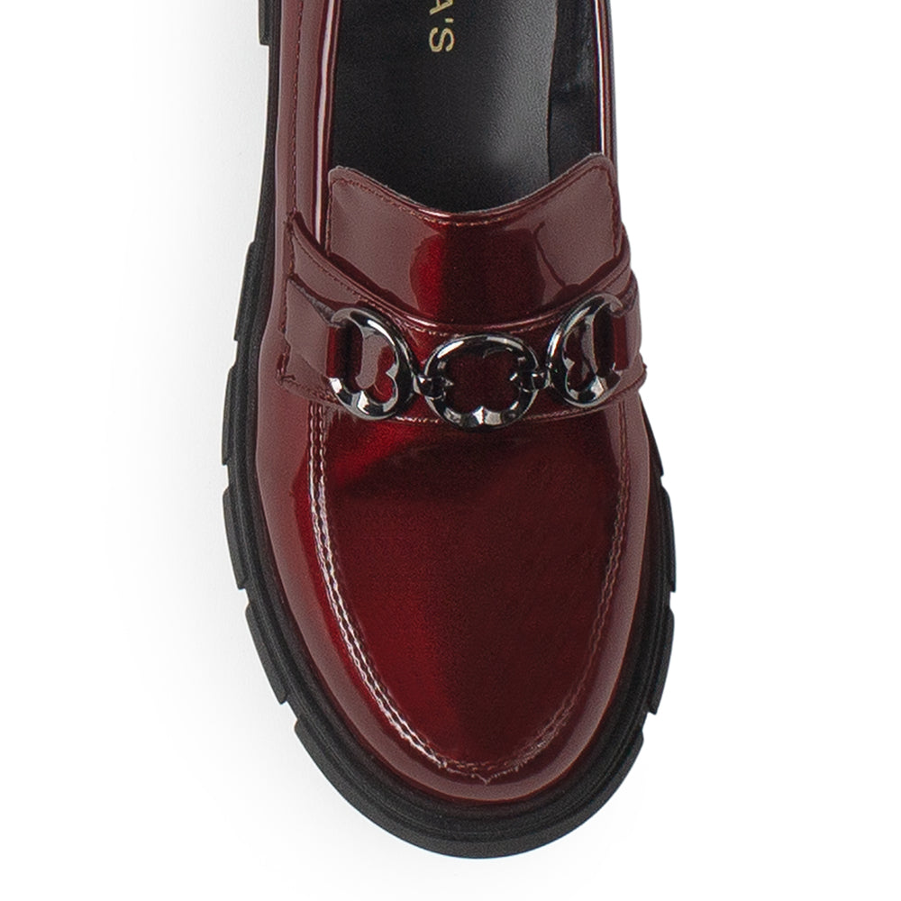 Mocasines Vino Mujer Herraje Casual Cómodo Suela Chunky 4760095