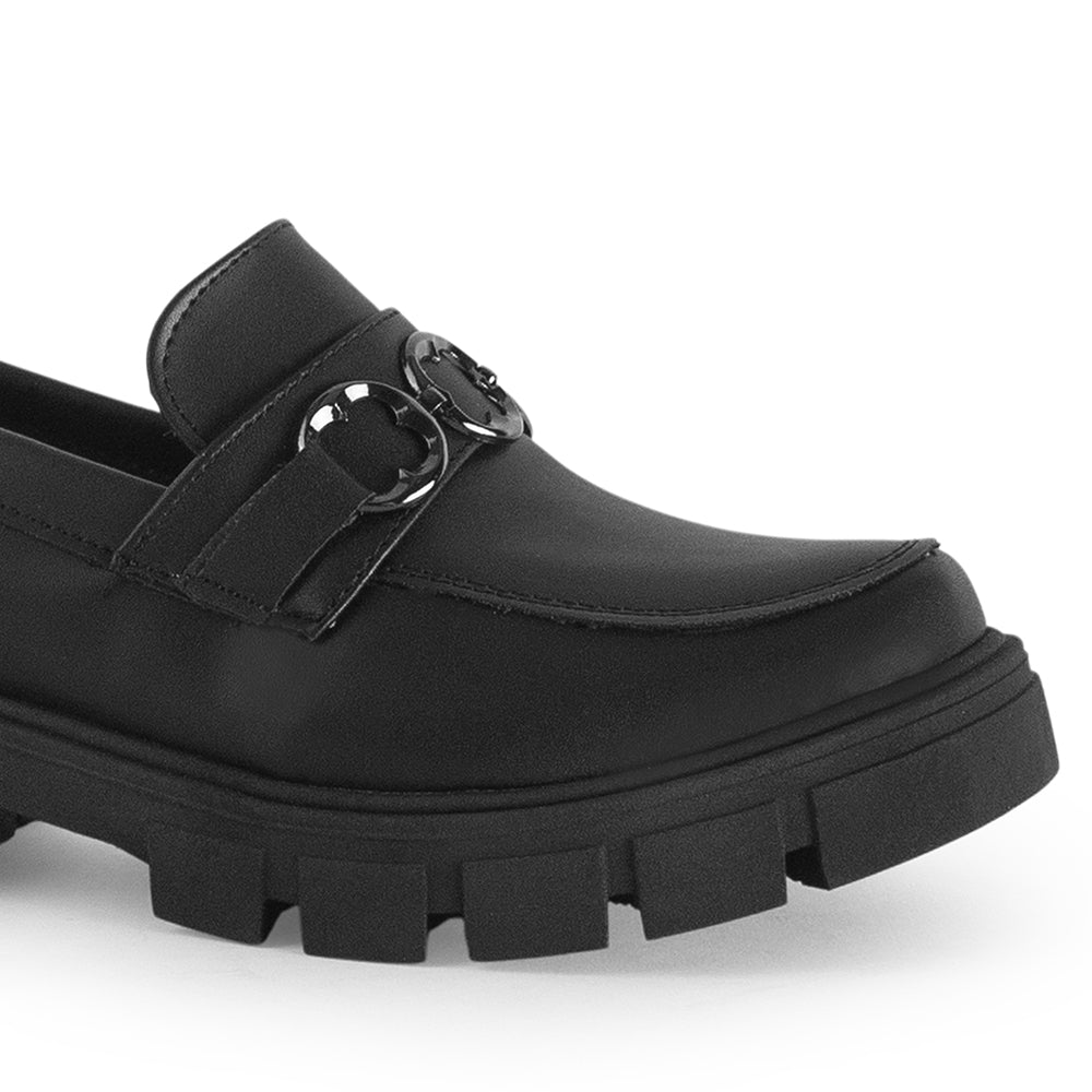 Mocasines Negro Mujer Herraje Casual Cómodo Suela Chunky 4760097