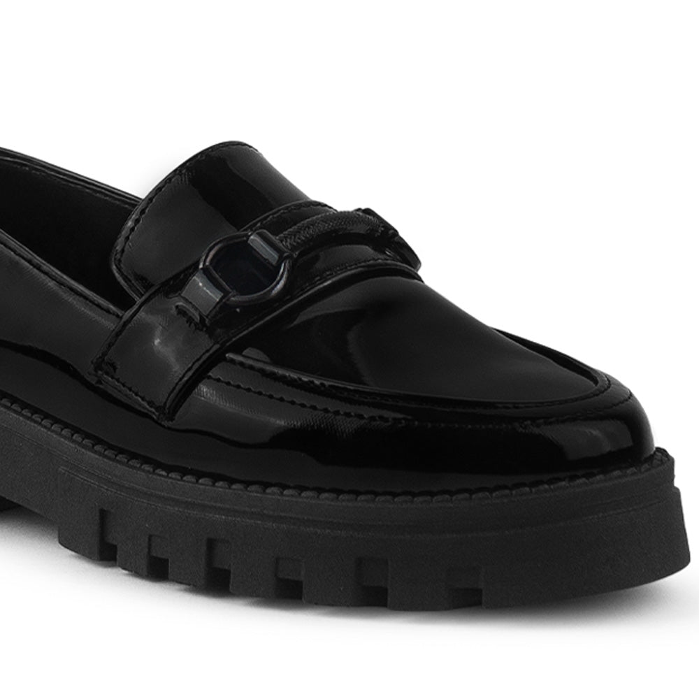 Mocasin Negro Dama Elegante Herraje Adorno Suela Chunky 2880124