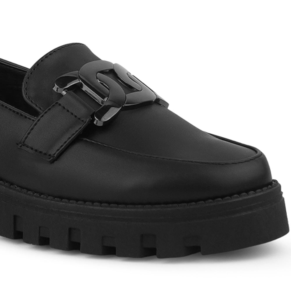 Mocasin Negro Dama Herraje Moderno Suela Atractorada Formal 2880125