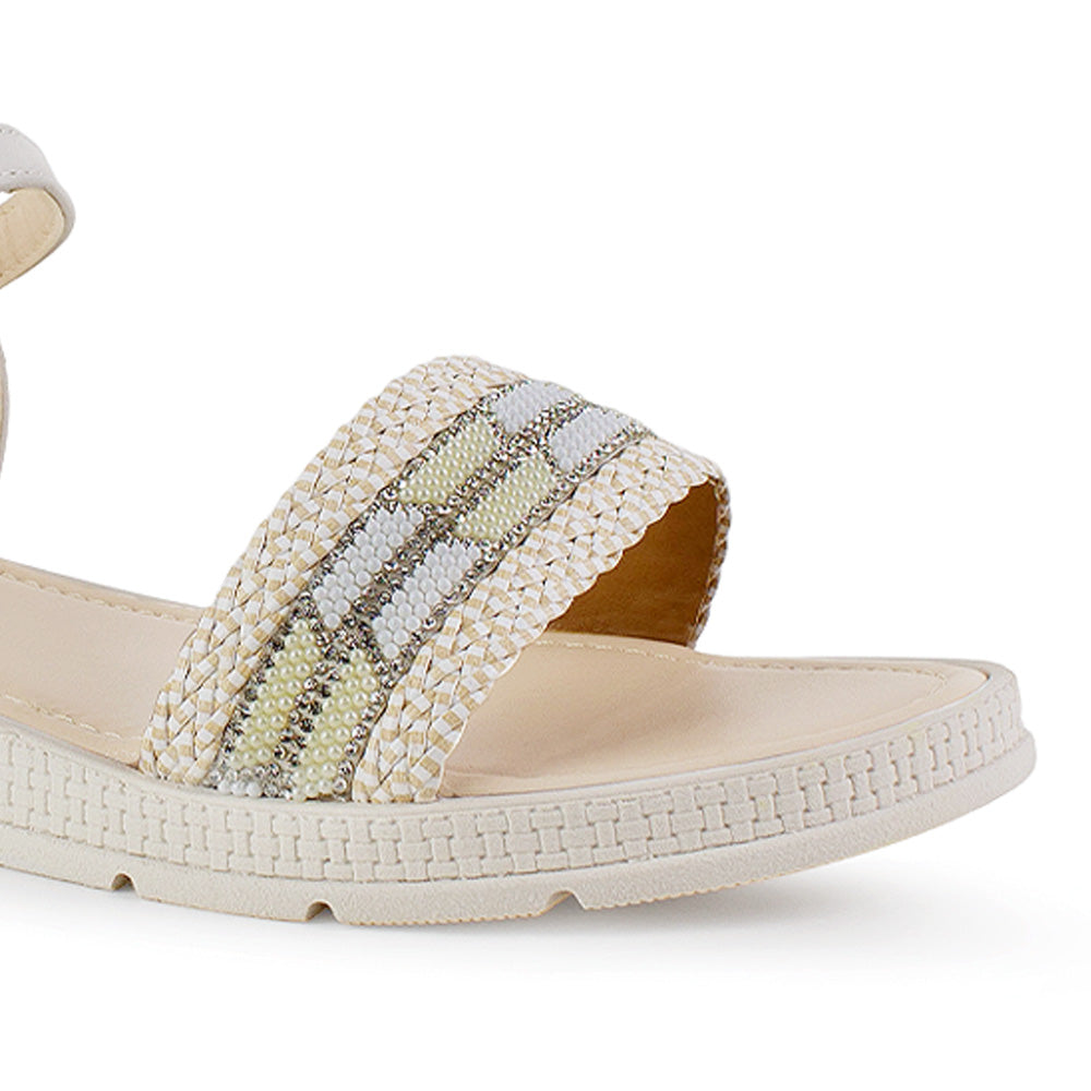 Sandalia Beige Plataforma Baja Mujer Pulsera Pedreria Moda Casual 3402988