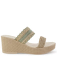 Sandalia Verde De Plataforma Dama Yute Tiras Bordadas Moda Casual 3201466