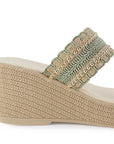 Sandalia Verde De Plataforma Dama Yute Tiras Bordadas Moda Casual 3201466