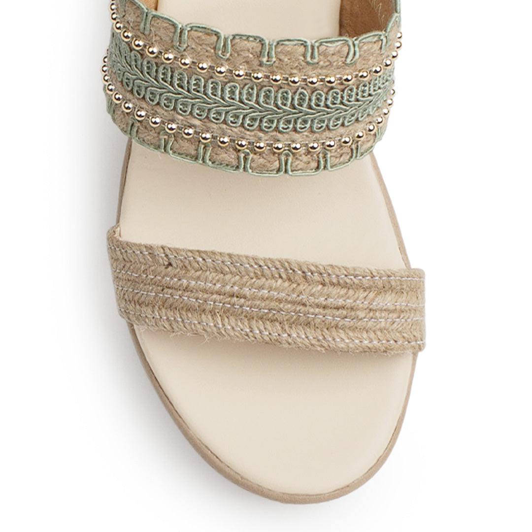 Sandalia Verde De Plataforma Dama Yute Tiras Bordadas Moda Casual 3201466
