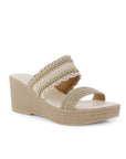 Sandalia Beige De Plataforma Dama Yute Tiras Bordadas Moda Casual 3201467