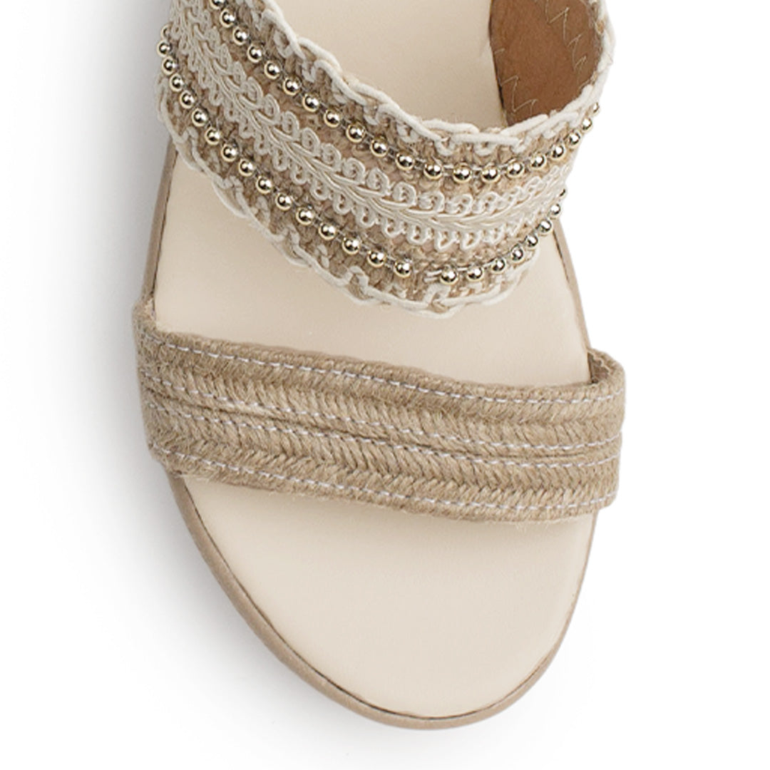 Sandalia Beige De Plataforma Dama Yute Tiras Bordadas Moda Casual 3201467