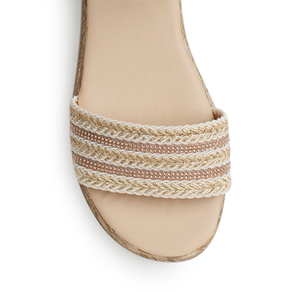 Sandalia Beige Mujer Plataforma Baja Casual Dama Pulsera Hebilla 3201471