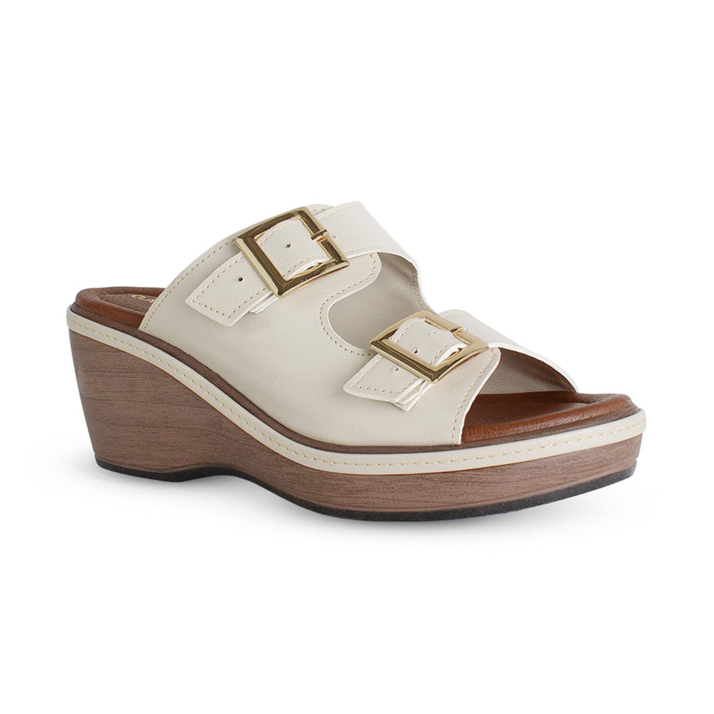 Plataforma Beige Alta Mujer Casual Moda Dos Correas Ajustables 4910043