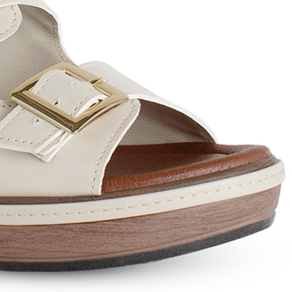 Plataforma Beige Alta Mujer Casual Moda Dos Correas Ajustables 4910043