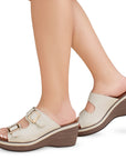 Plataforma Beige Alta Mujer Casual Moda Dos Correas Ajustables 4910043
