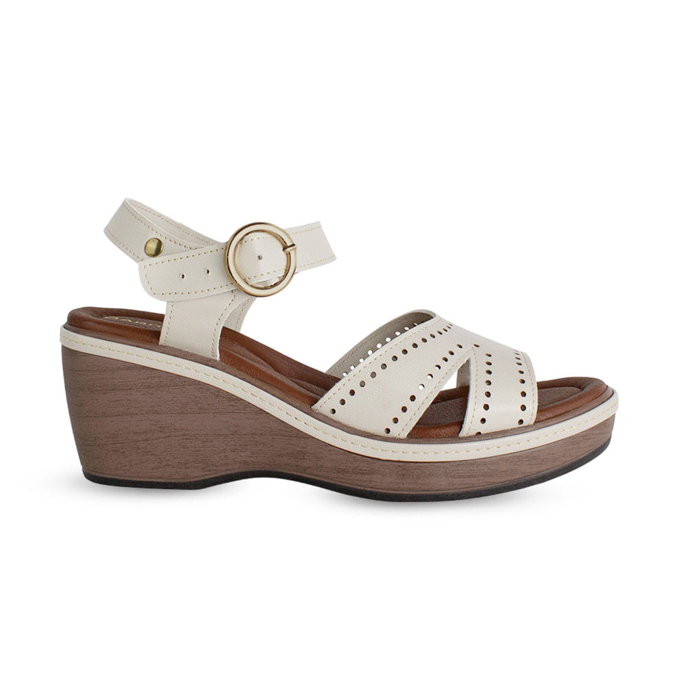 Plataforma Beige Alta Mujer Tiras Anchas Soporte En Tobillo Moda 4910047