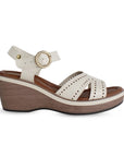 Plataforma Beige Alta Mujer Tiras Anchas Soporte En Tobillo Moda 4910047