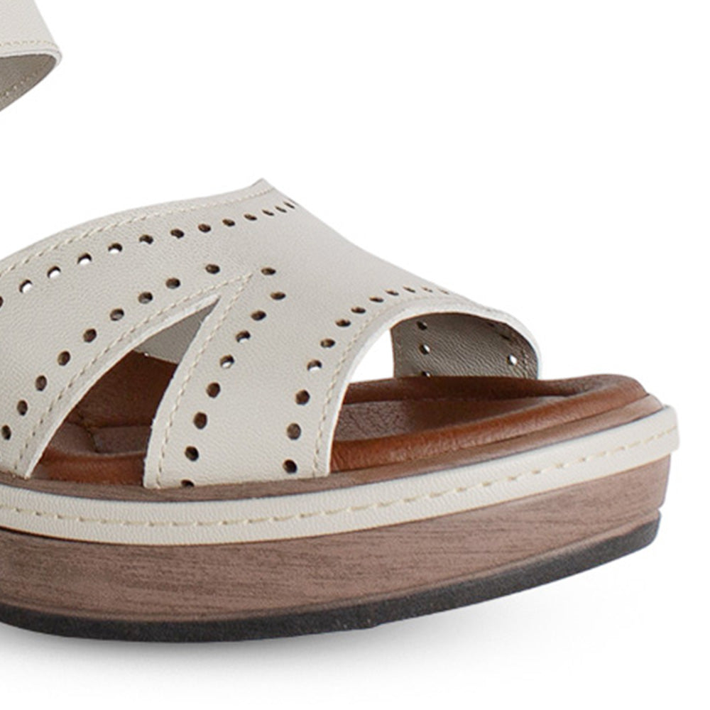 Plataforma Beige Alta Mujer Tiras Anchas Soporte En Tobillo Moda 4910047
