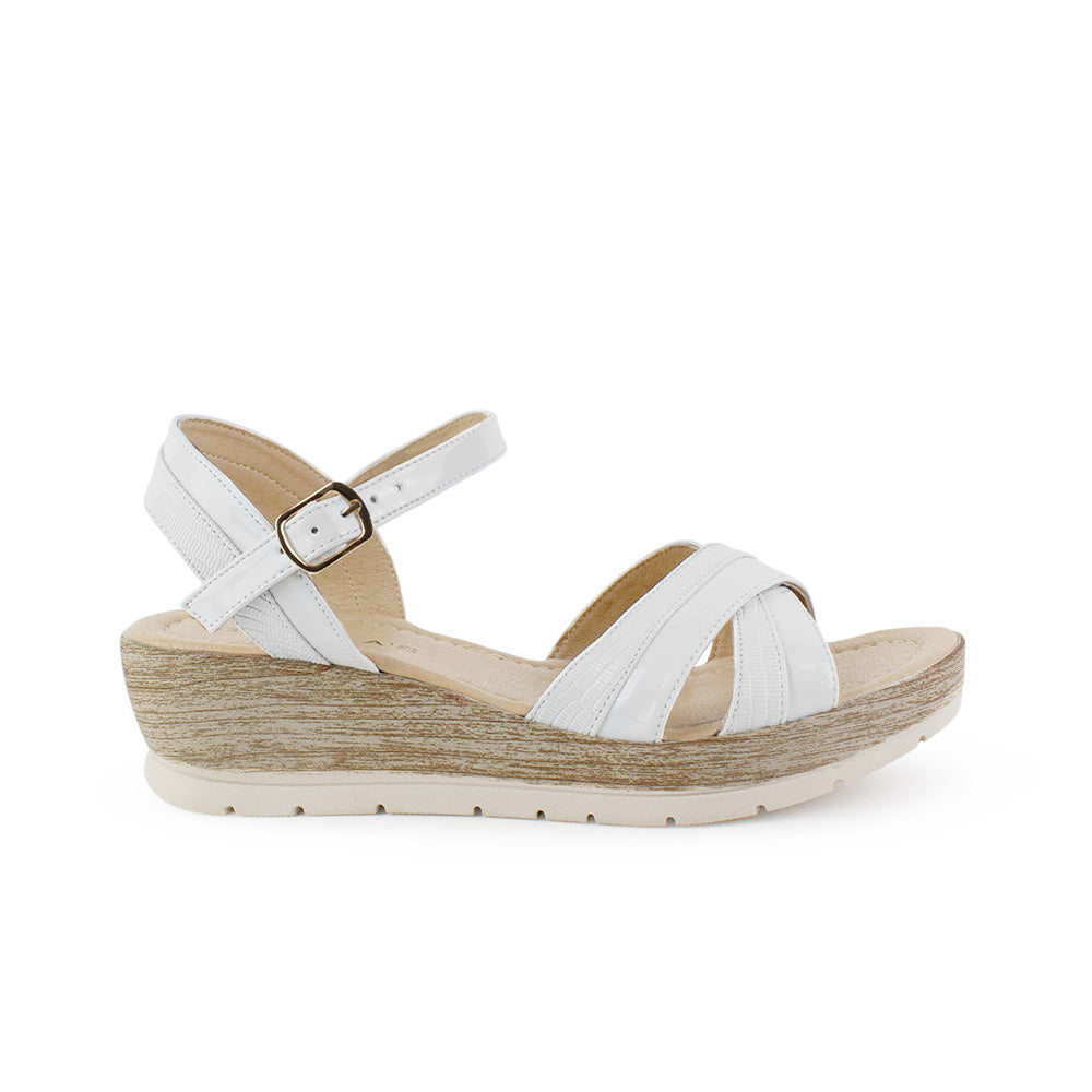 Sandalia Blanco De Plataforma Baja Tiras Cruzadas Pulsera Hebilla 3690133
