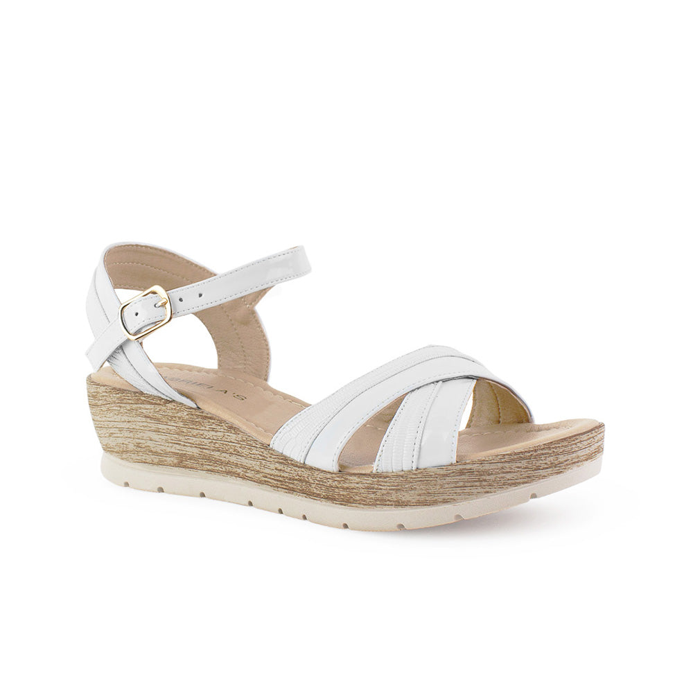 Sandalia Blanco De Plataforma Baja Tiras Cruzadas Pulsera Hebilla 3690133
