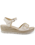 Sandalia Beige Dama Plataforma Baja Hebilla Ajustable Pulsera Moda 3690134