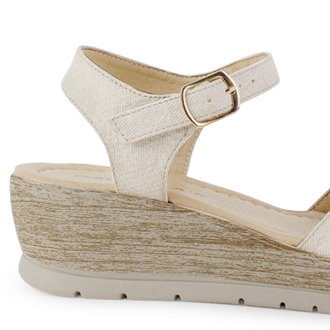 Sandalia Beige Dama Plataforma Baja Hebilla Ajustable Pulsera Moda 3690134