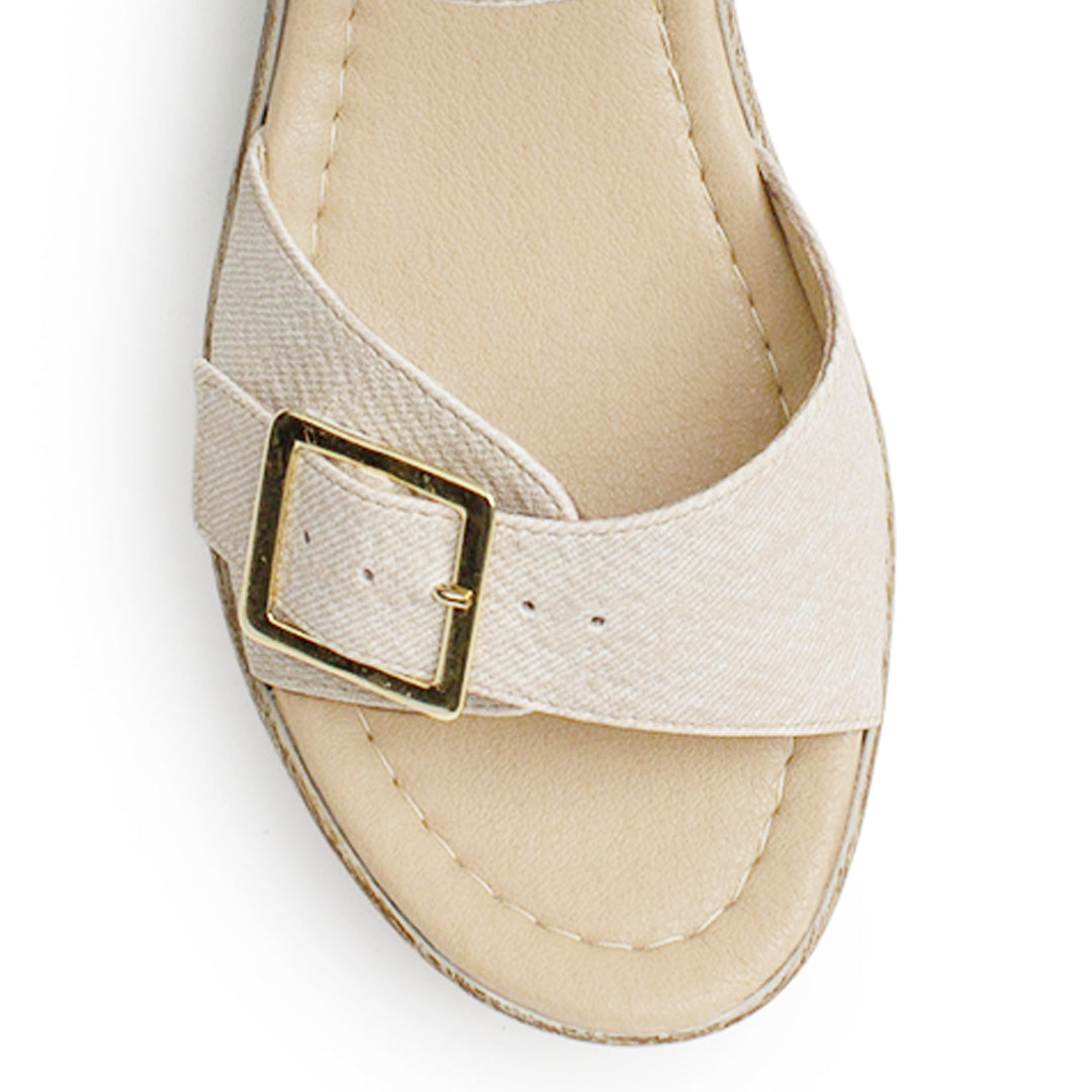 Sandalia Beige Dama Plataforma Baja Hebilla Ajustable Pulsera Moda 3690134