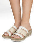 Sandalia Beige Plataforma Mujer Tiras Moda Elegante Comoda Casual 3690136