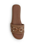 Sandalia Cafe Dama Plana Tejido Trenzado Hebilla Moda Casual 4900016
